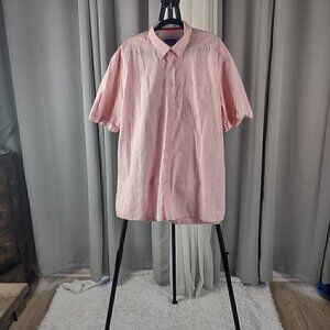Casa Moda 100% Cotton Pink Pattern Short Sleeve Casual Fit Button Down Size 3XL